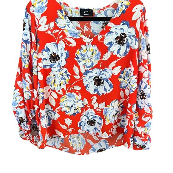 Vici Bright Red Floral Blouse - Picture 1 of 5